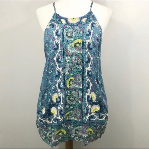 Anthropologie Akemi + Kin Blue Embroidered Halter Top size 4 - Picture 4 of 6